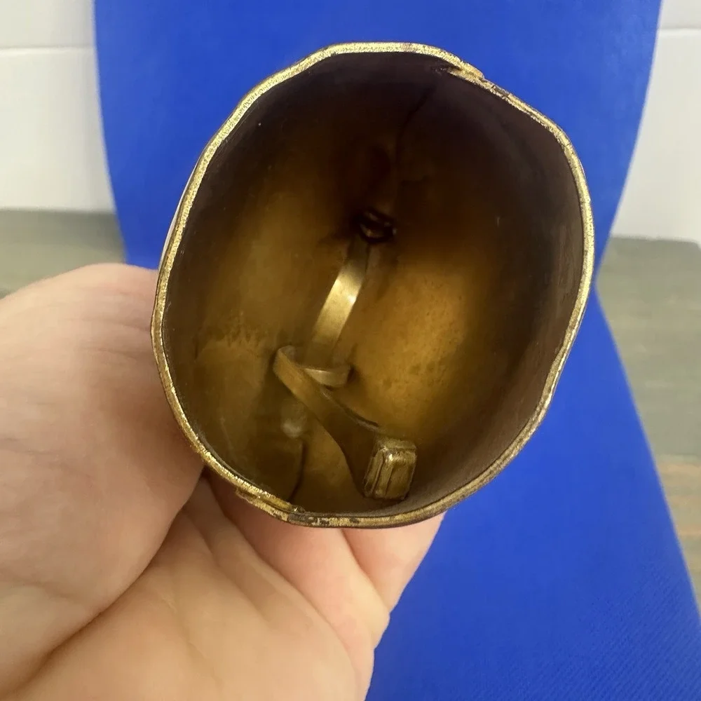 Vintage Floral Switzerland Gold Tone Metal Cow Bell with Floral‎ Heart Ribbon